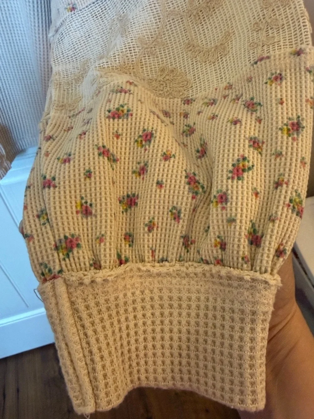 easel Cream Waffle thermal Knit oversized Crewneck sweatshirt Sweater large - Picture 4 of 7